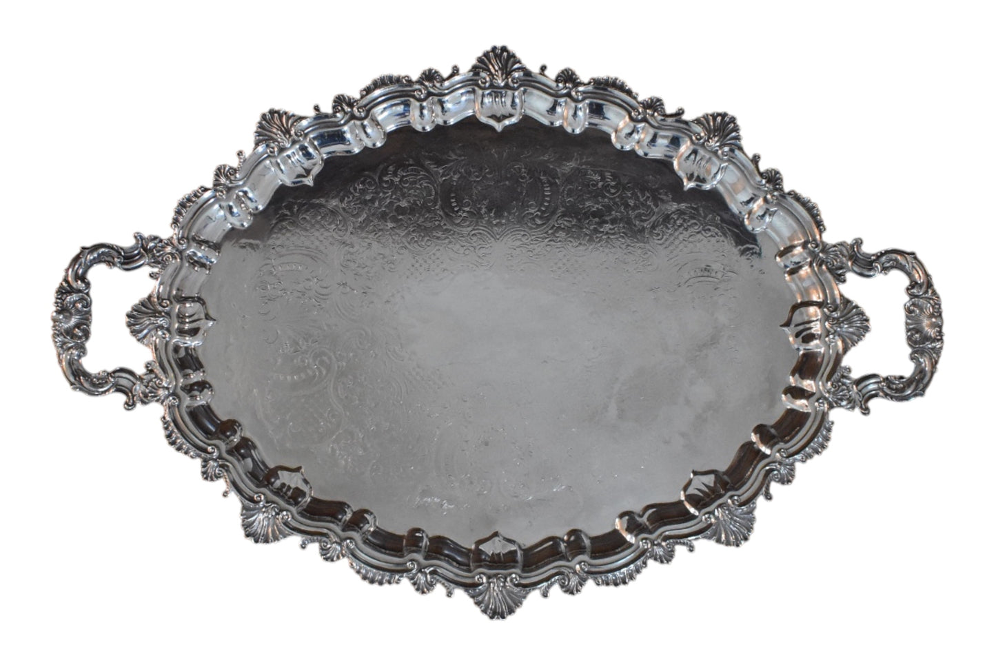 Large ornate silver-plated footed tray 27x18