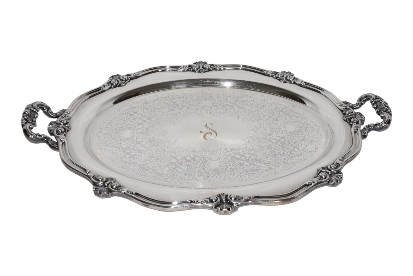 S Monogrammed Silverplate Tray 26" x 17 1/2"