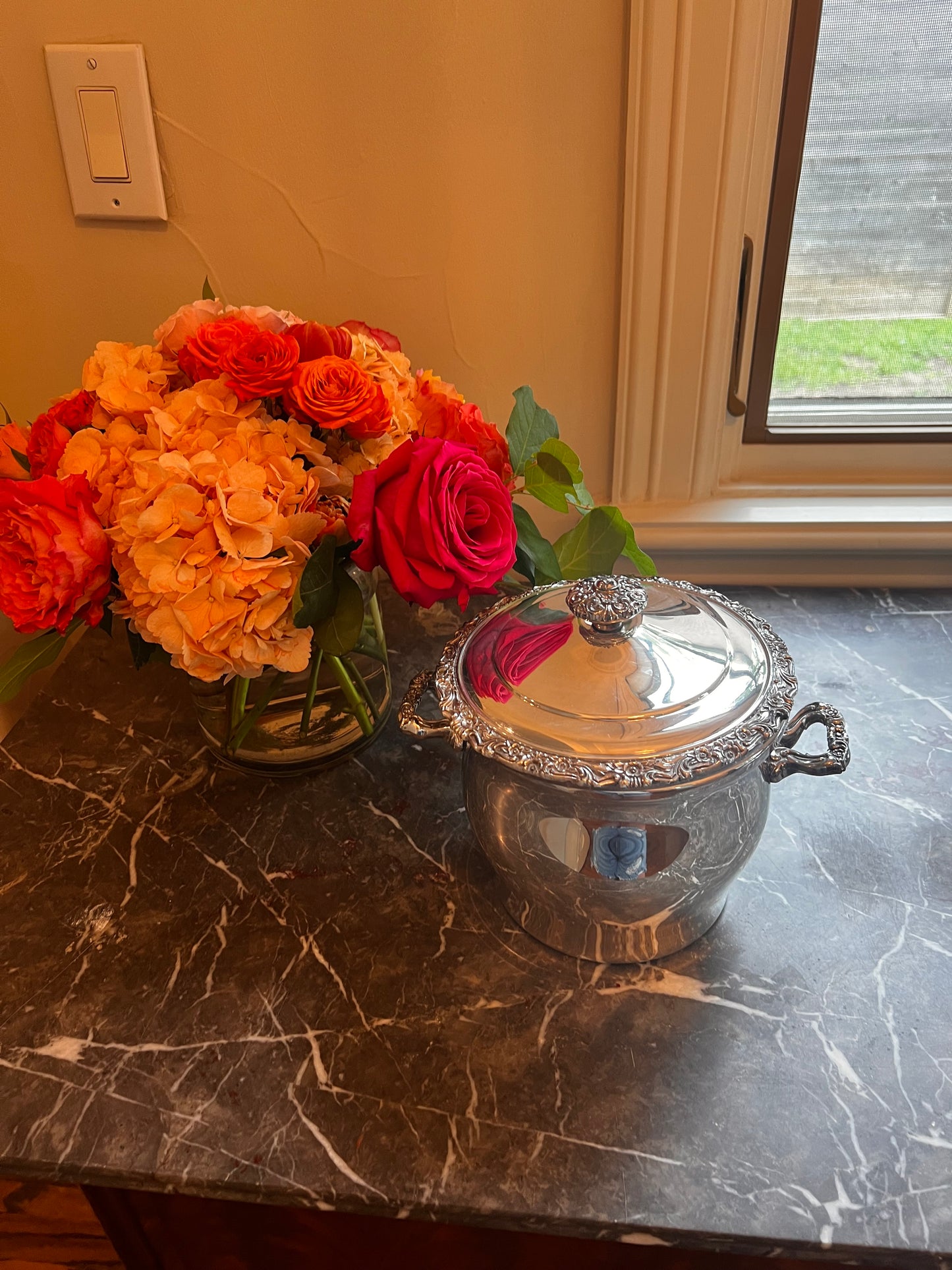 Vintage Silverplate Ice Bucket with Floral Rim and Ornate Handles