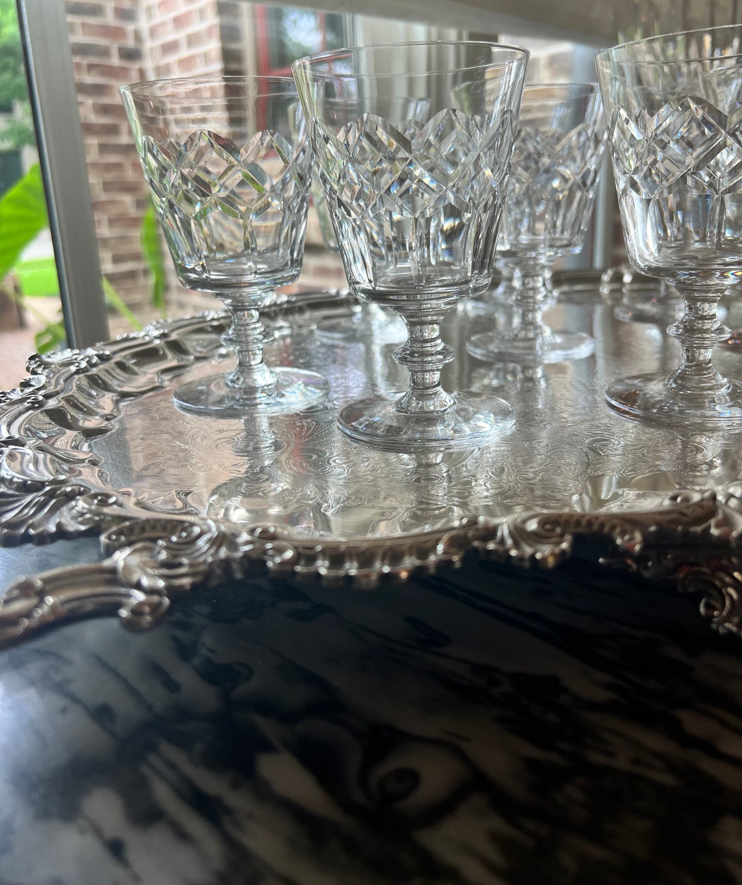 Vintage Cross Cut Crystal Wine Glasses (Set of 8)