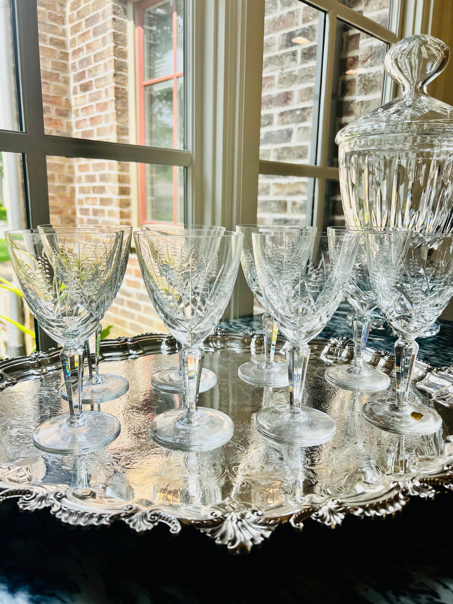 Vintage Heavy Cut Crystal Wheat Wine Glasses, Set of 8