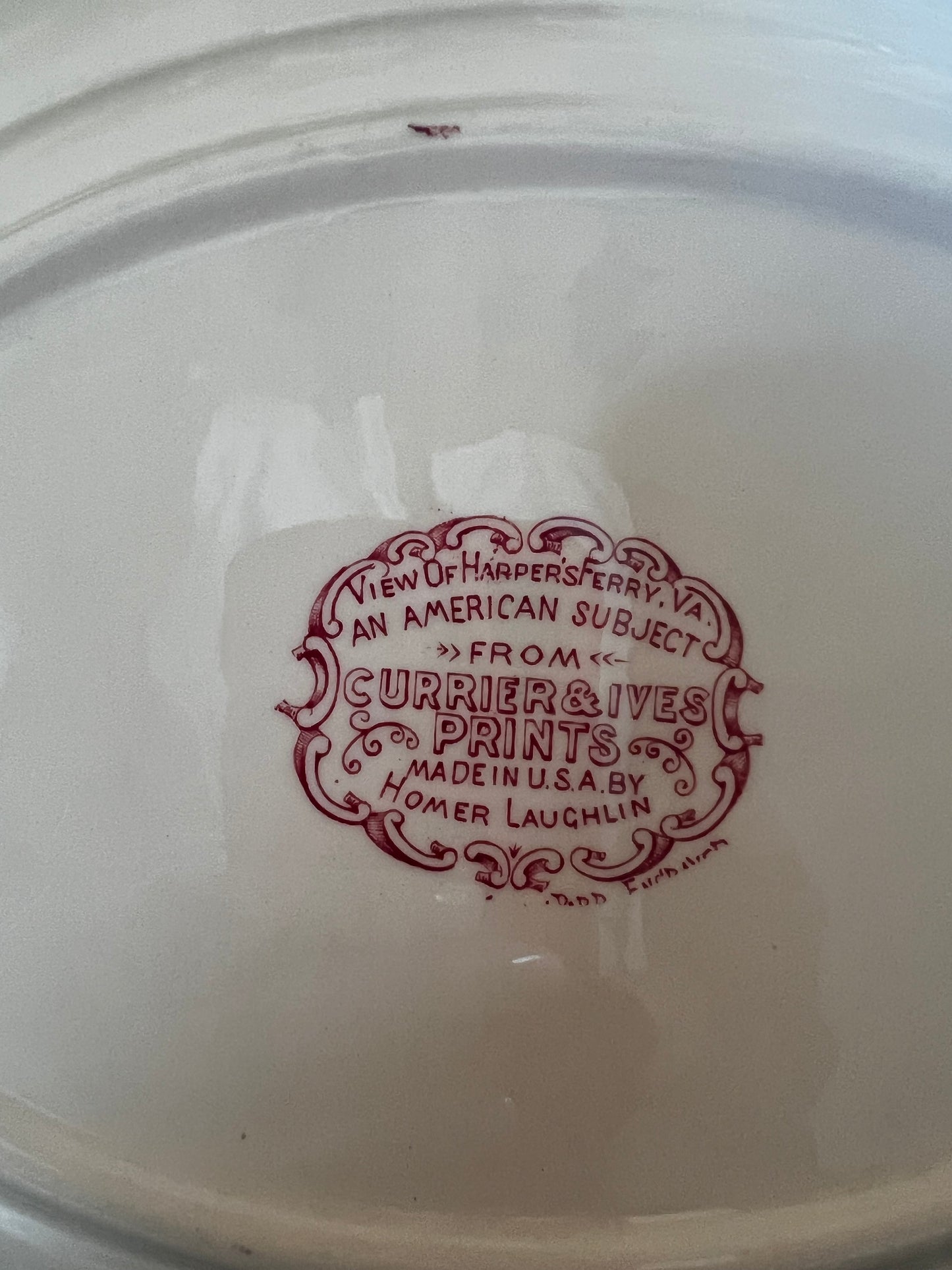 Vintage Homer Laughlin Currier & Ives Red Transferware Platter, 14”