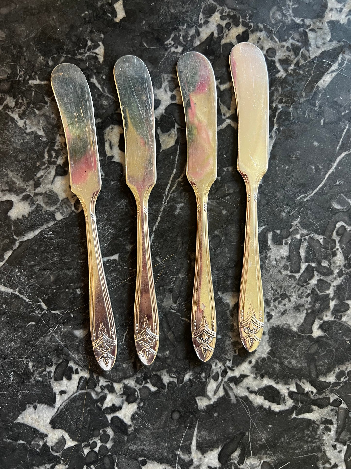 Vintage Silverplate Floral Butter/Dip Spreaders, Set of Four