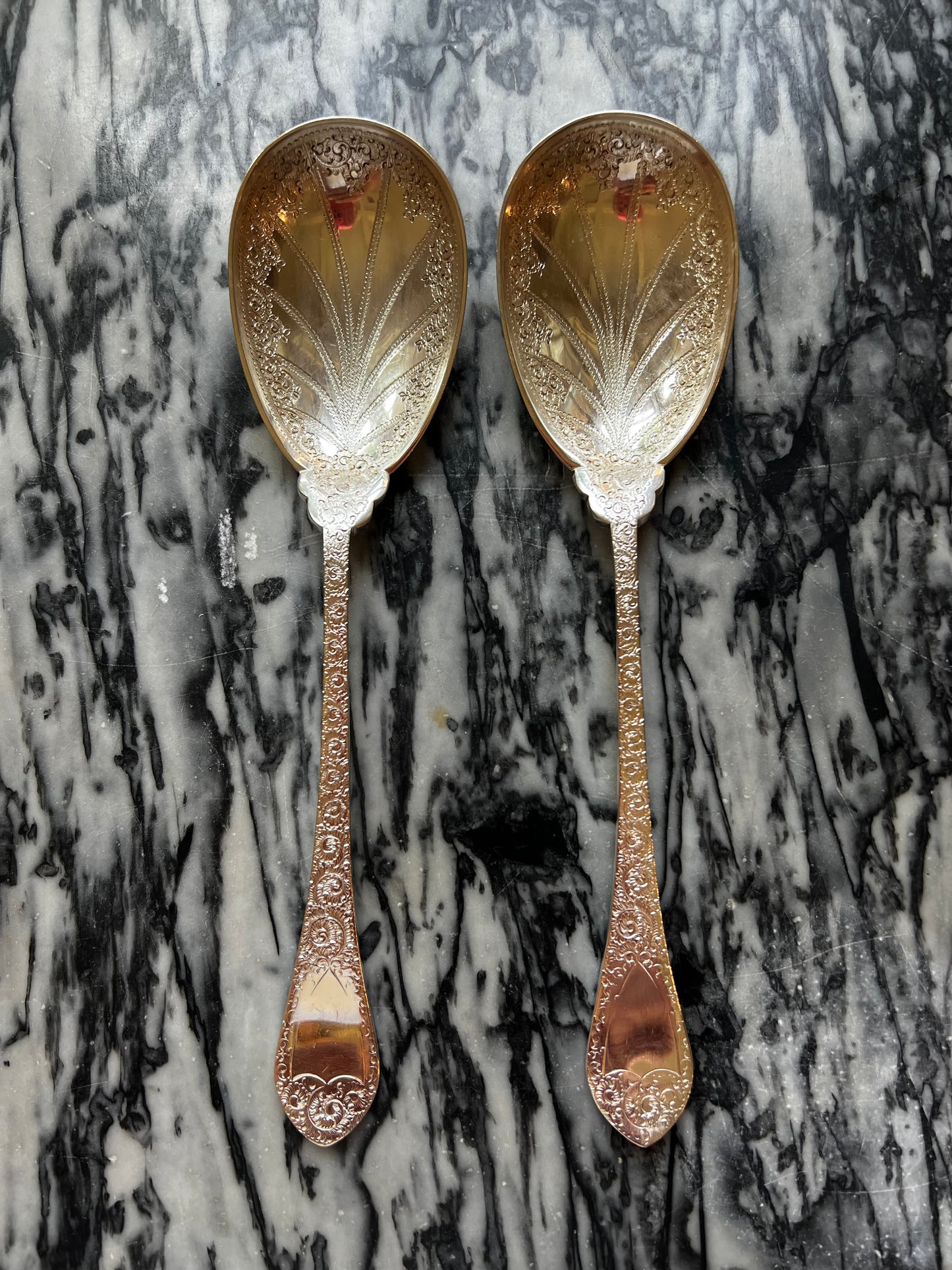 Vintage Fern pattern 9" Serving Spoons (pair) John Sanderson & Son
