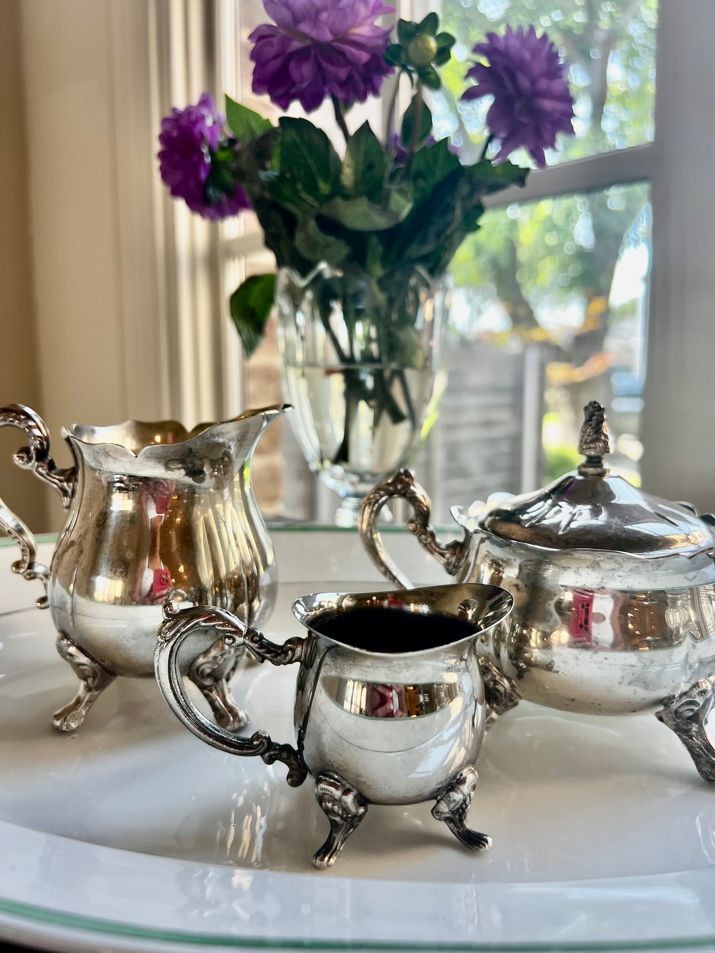 Vintage Leonard Silverplate Cream & Sugar Service Set, 3 Pieces