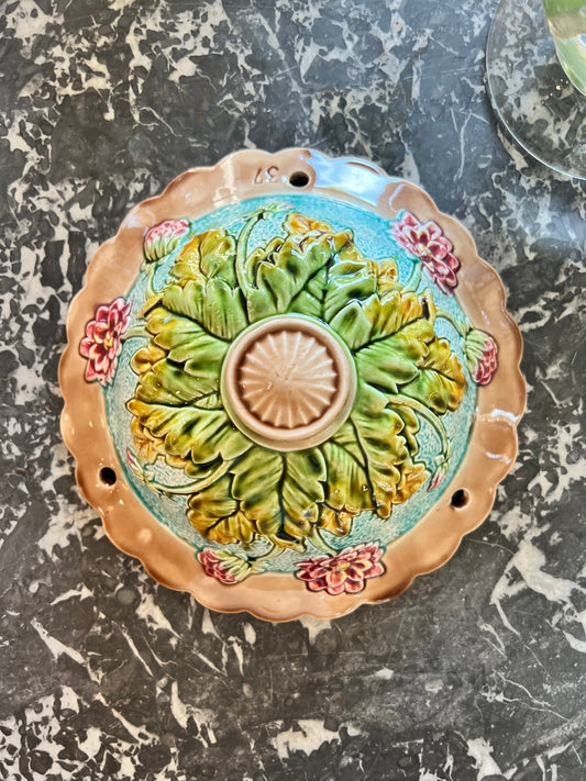 Antique Majolica Hanging Basket Planter | Floral Jardinière