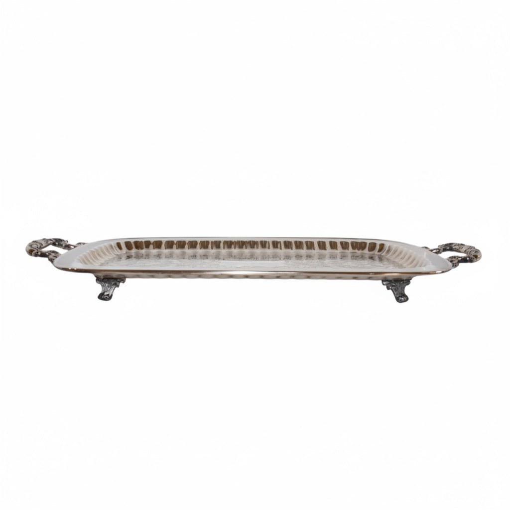 Vintage Footed Silverplate Bar Tray with Scalloped Edge