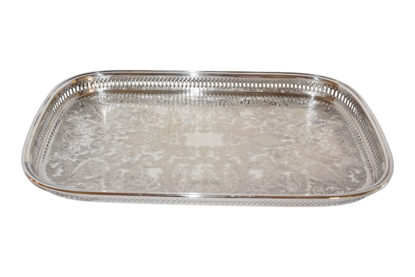 Vintage Silverplate Gallery Tray with Pierced Edge