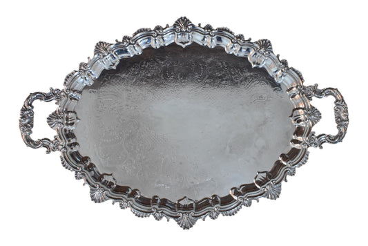 Large ornate silver-plated footed tray 27x18