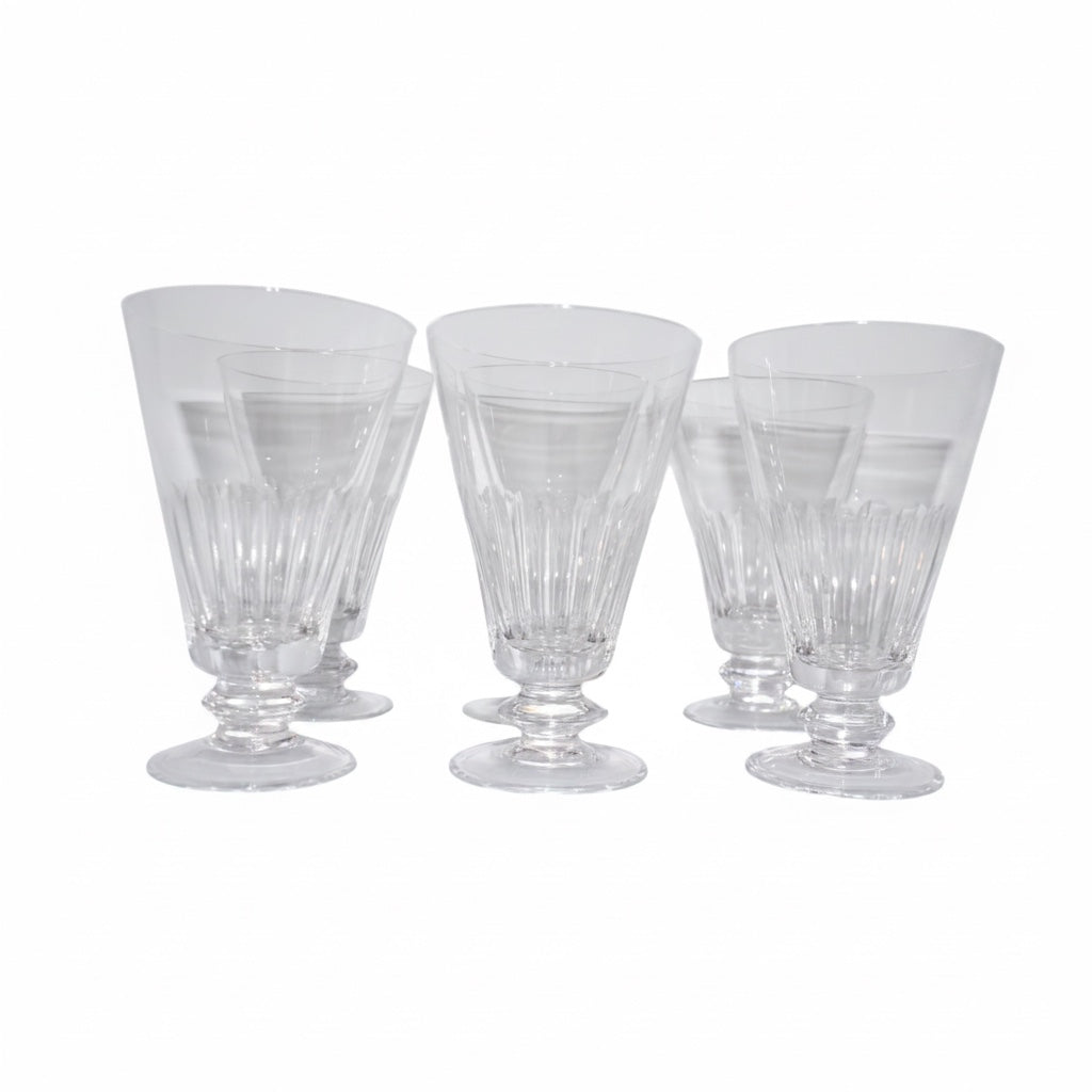 Set of 6 Vintage Clear Crystal Flared Footed Goblets