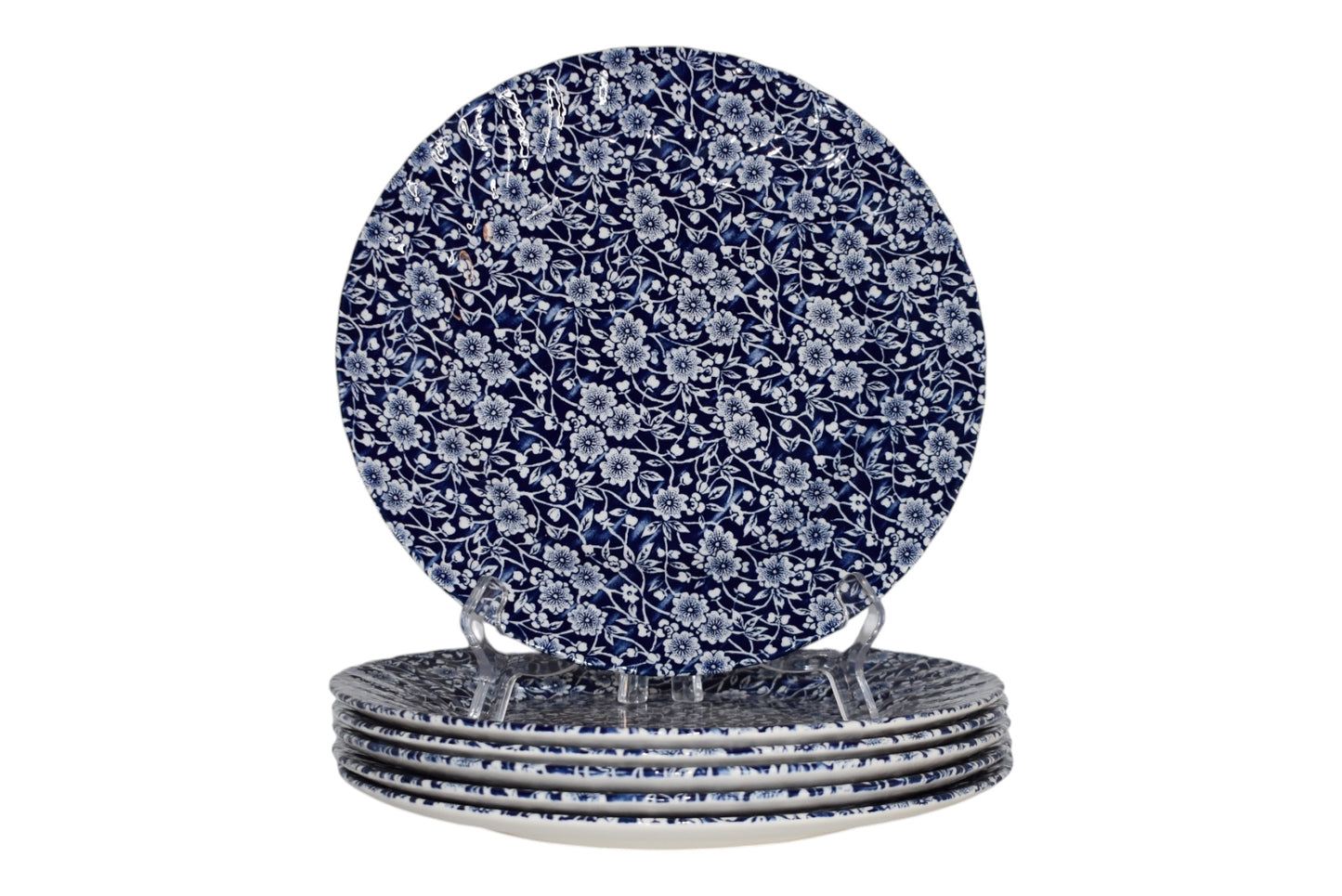 Queens Calico Blue Dinner Plates Fluted  Edge (set of 6)