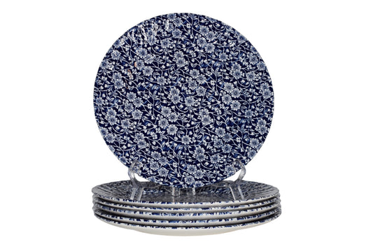 Queens Calico Blue Dinner Plates Fluted  Edge (set of 6)