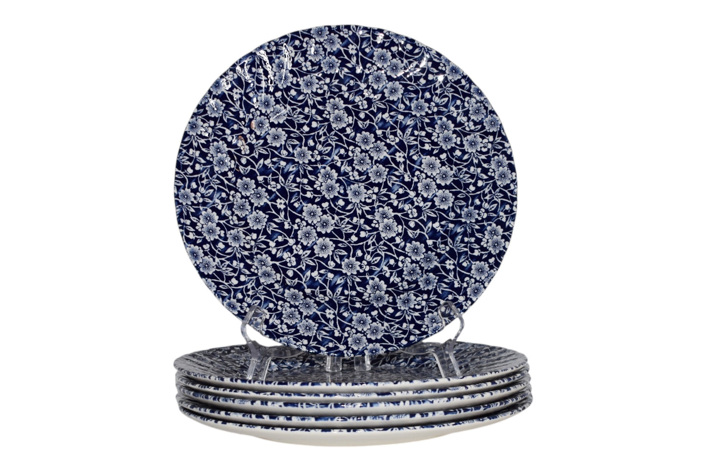 Queens Calico Blue Dinner Plates Fluted  Edge (set of 6)