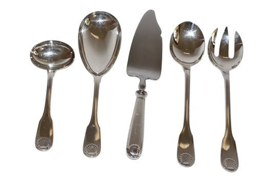Vintage Christofle Silverplate Hostess Serving Set, 5 Pieces, Shell Pattern
