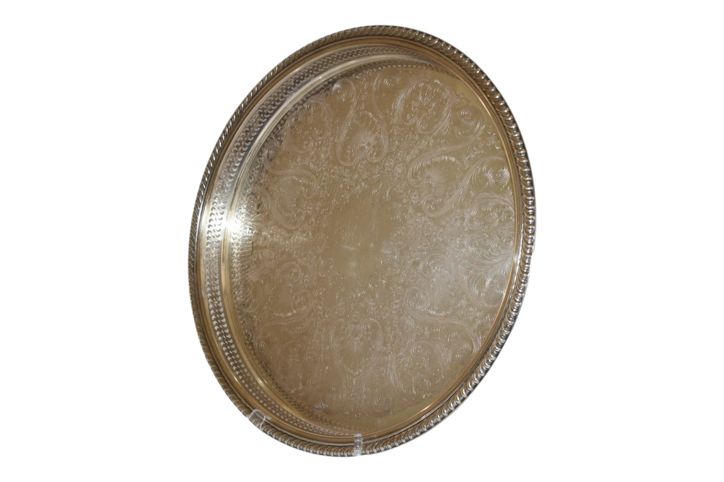 Vintage Rogers 672 Silverplate Round Gallery Tray, 15” Engraved Serving Tray