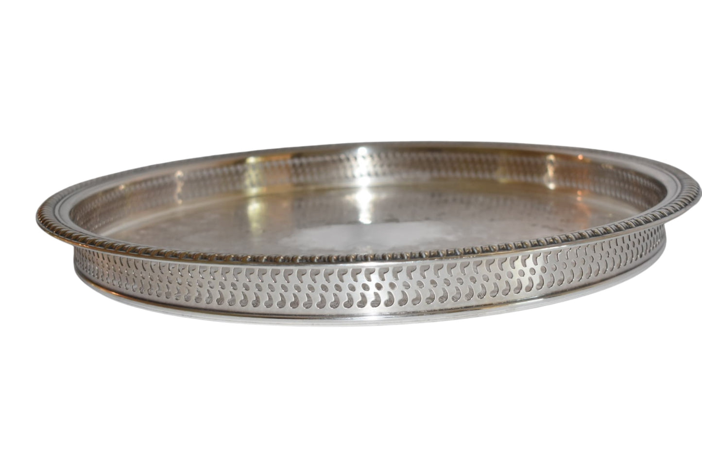 Vintage Rogers 672 Silverplate Round Gallery Tray, 15” Engraved Serving Tray