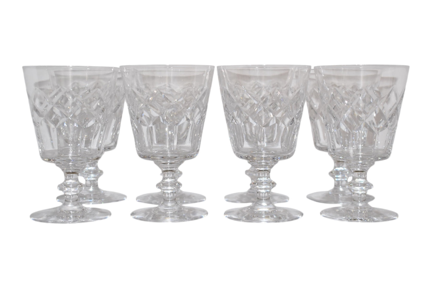 Vintage Cross Cut Crystal Wine Glasses (Set of 8)