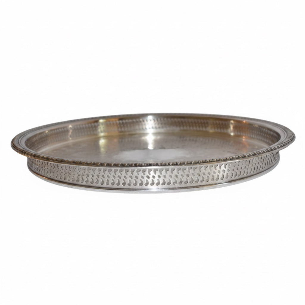 Vintage Rogers 672 Silverplate Round Gallery Tray, 15” Engraved Serving Tray
