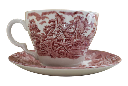 Wood and Son's Red Transferware Cup and Saucers (set of 4)