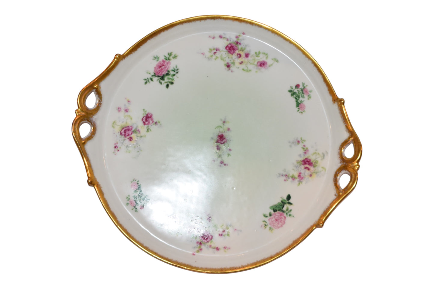 Imperial Limoges Pink Rose Platter with Gold Handles | Lagniappe Vintage Finds