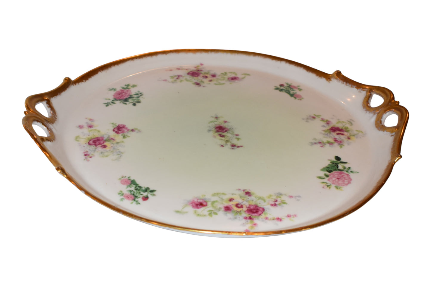 Imperial Limoges Pink Rose Platter with Gold Handles | Lagniappe Vintage Finds