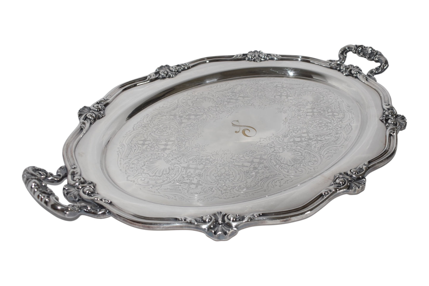 S Monogrammed Silverplate Tray 26" x 17 1/2"