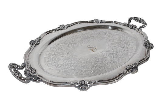 S Monogrammed Silverplate Tray 26" x 17 1/2"