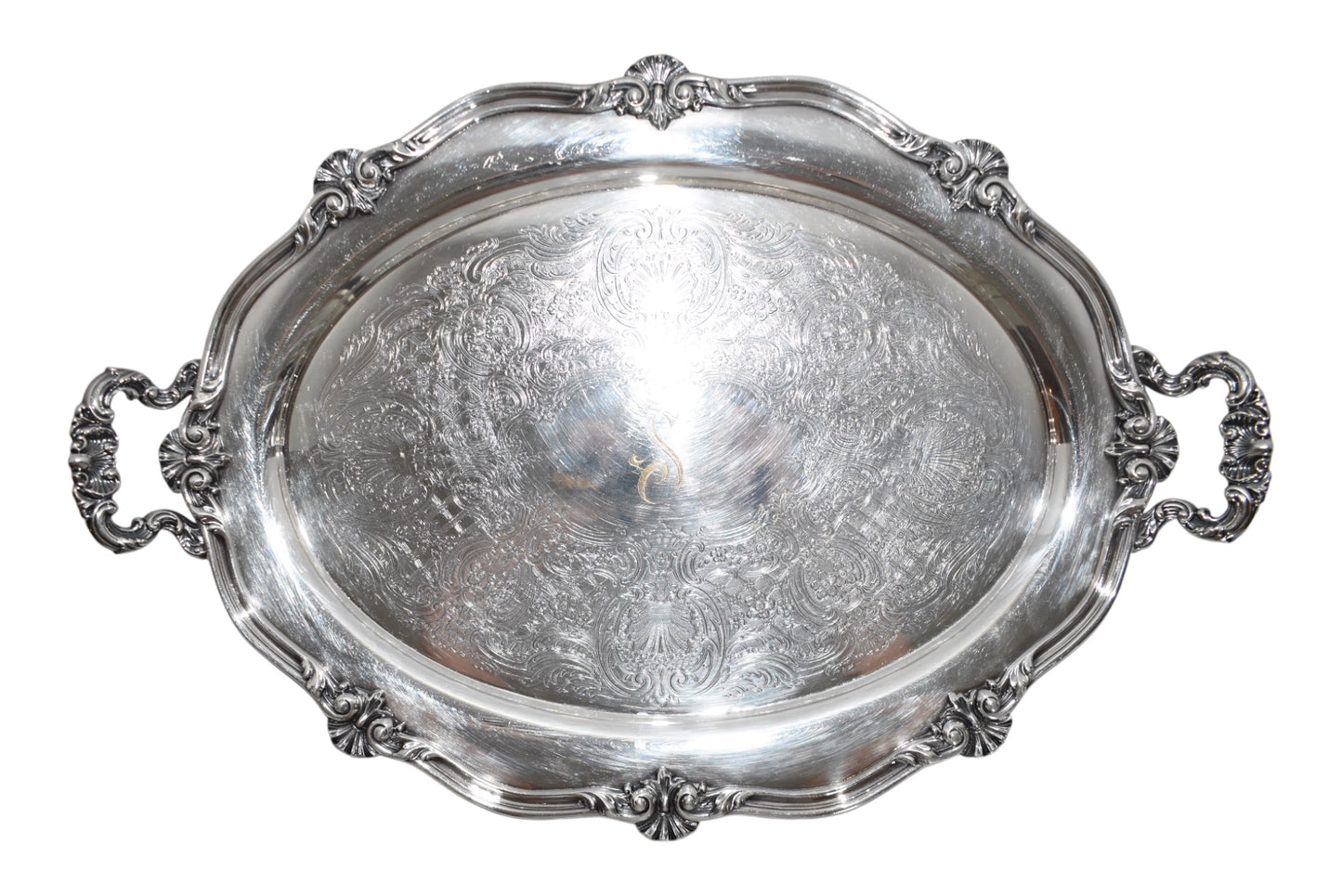 S Monogrammed Silverplate Tray 26" x 17 1/2"