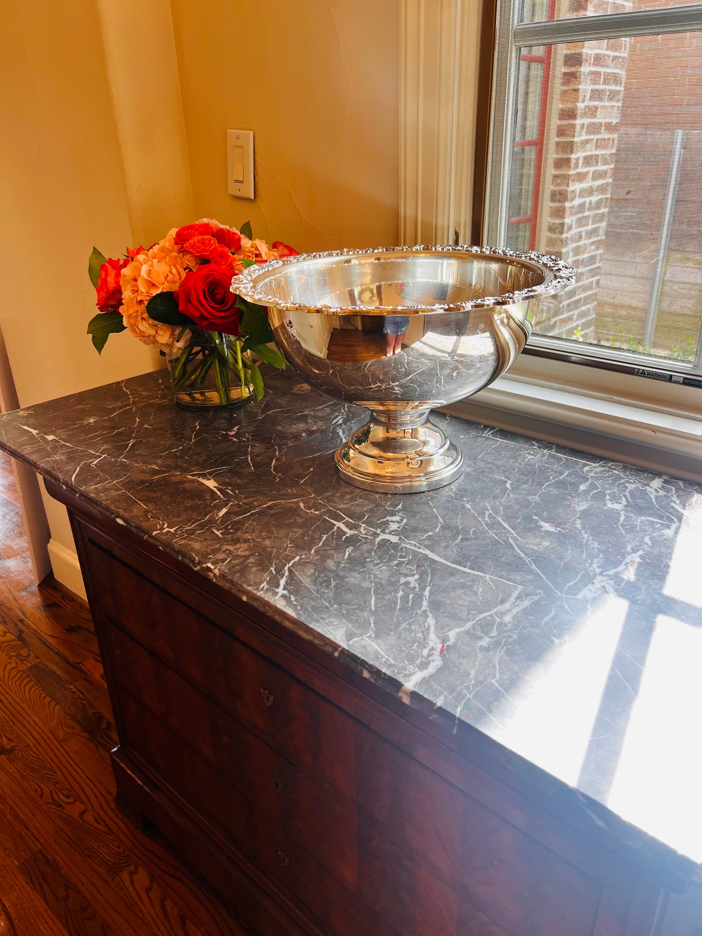 Vintage Silverplate Punch Bowl Set with Underplate and 12 Glass Cups