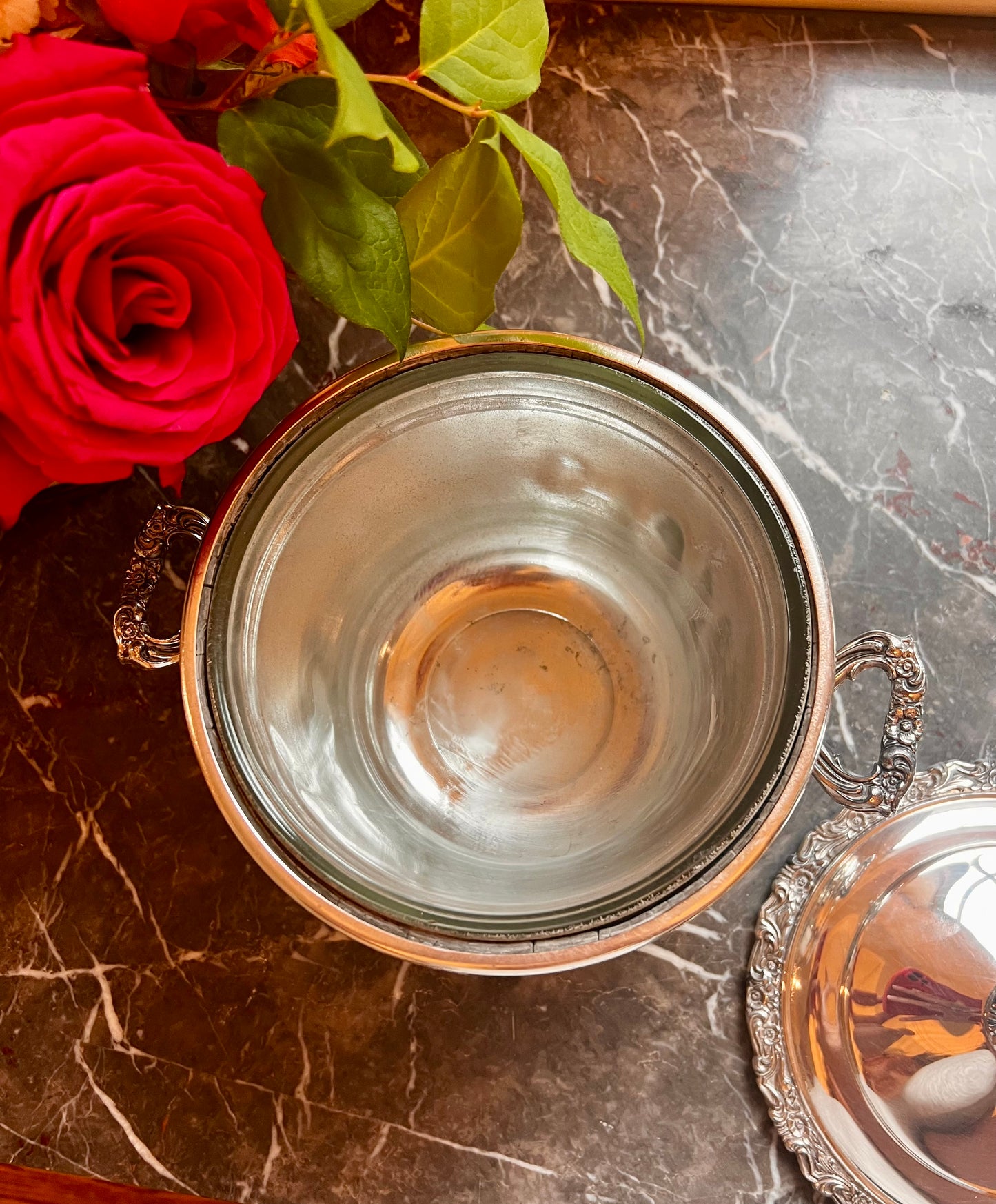 Vintage Silverplate Ice Bucket with Floral Rim and Ornate Handles