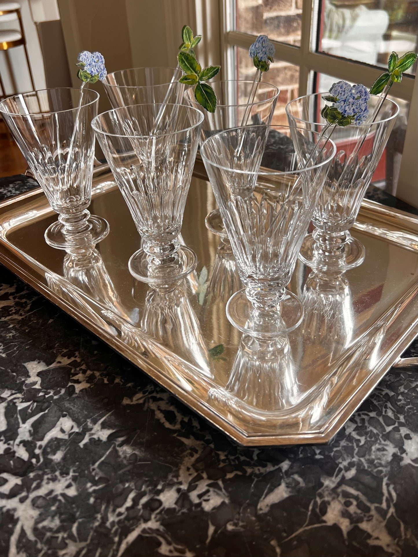 Set of 6 Vintage Clear Crystal Flared Footed Goblets