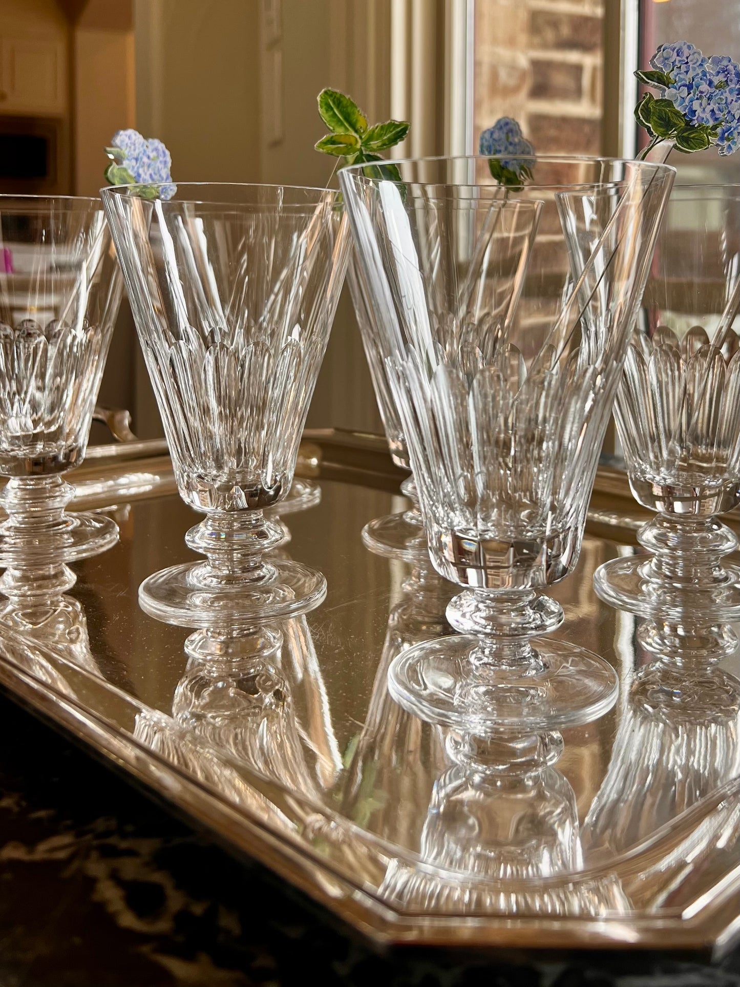 Set of 6 Vintage Clear Crystal Flared Footed Goblets