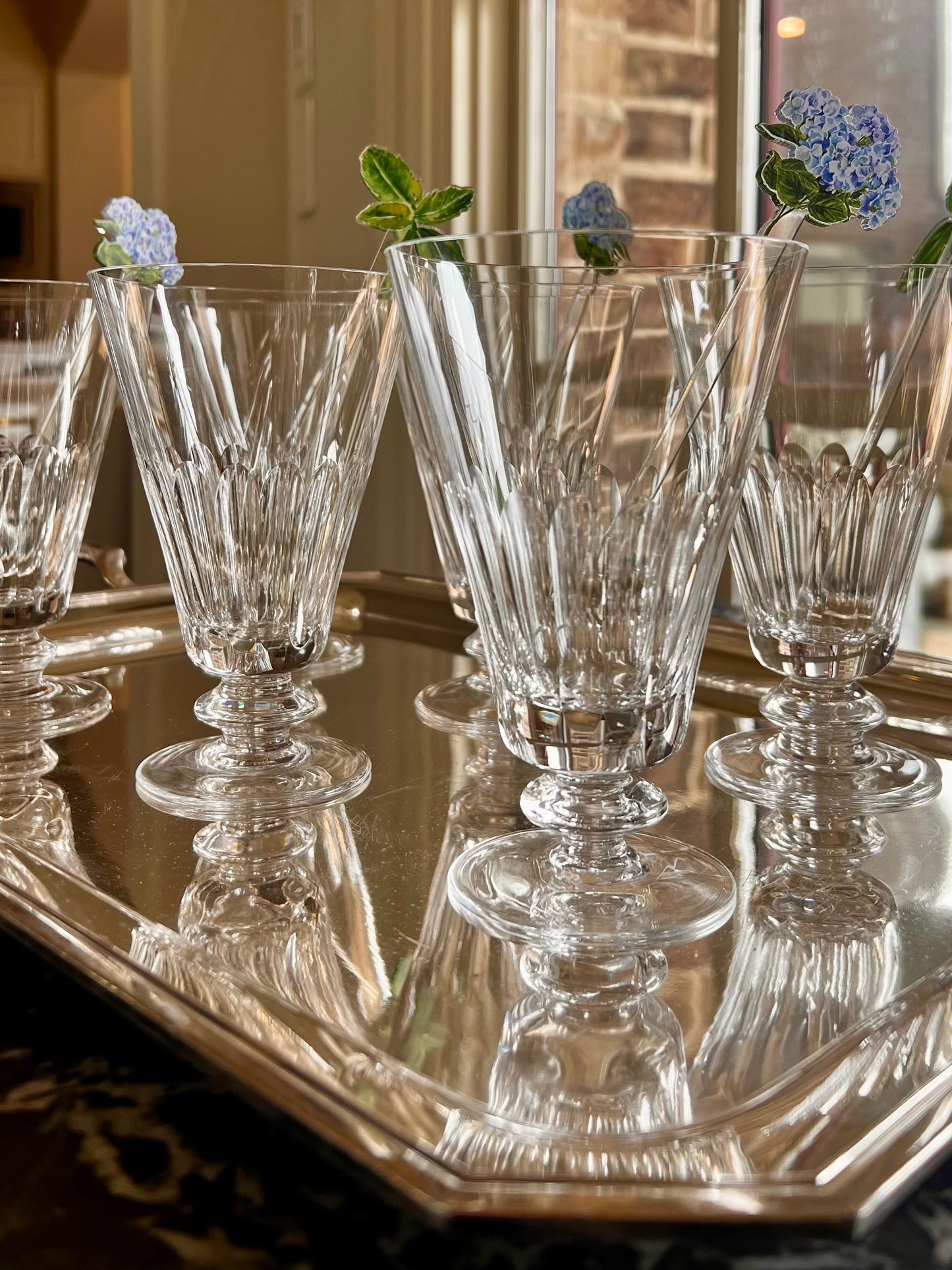 Set of 6 Vintage Clear Crystal Flared Footed Goblets
