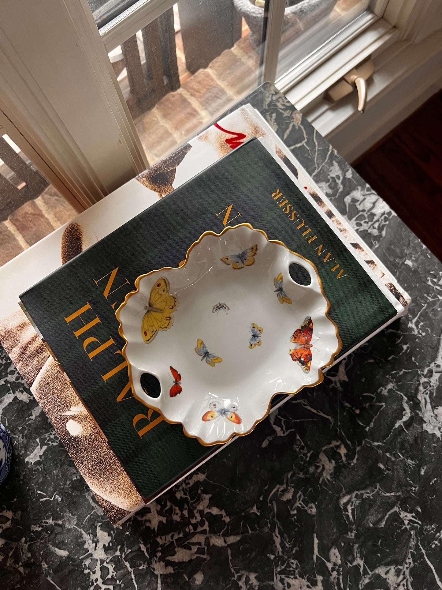 Limoges Hand Painted Butterfly Dish with Gilt Trim