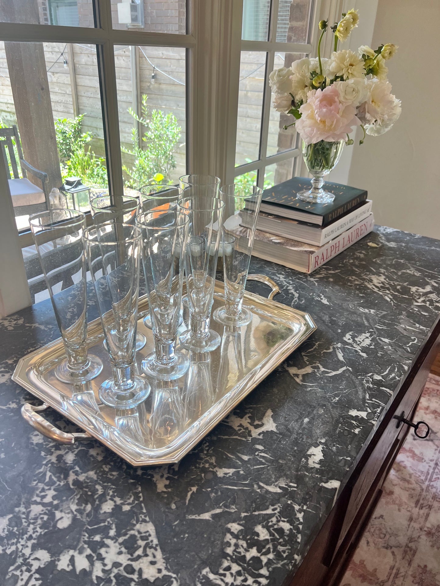 Set of 8 Vintage Tall Footed Pilsner Glasses