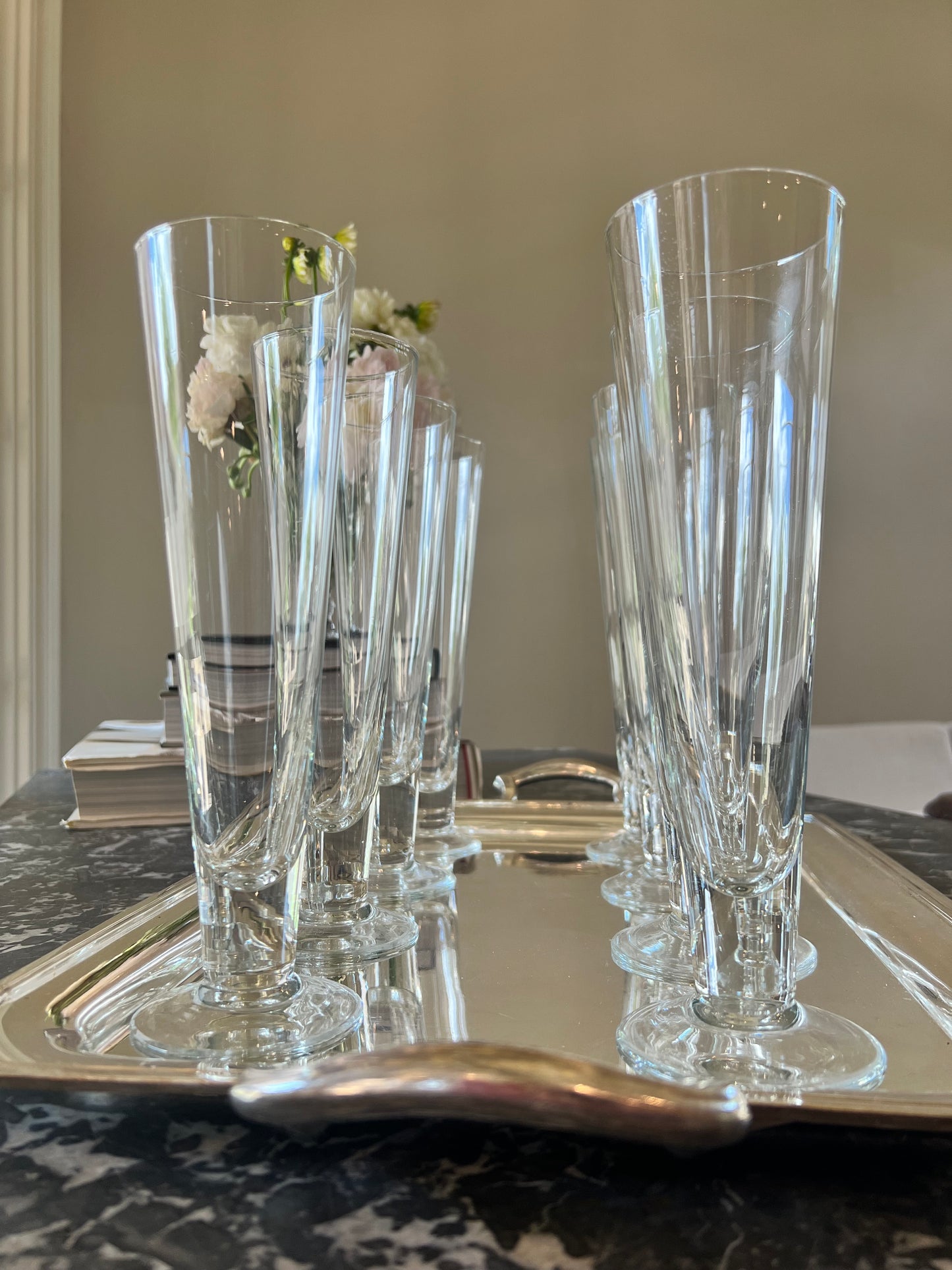 Set of 8 Vintage Tall Footed Pilsner Glasses
