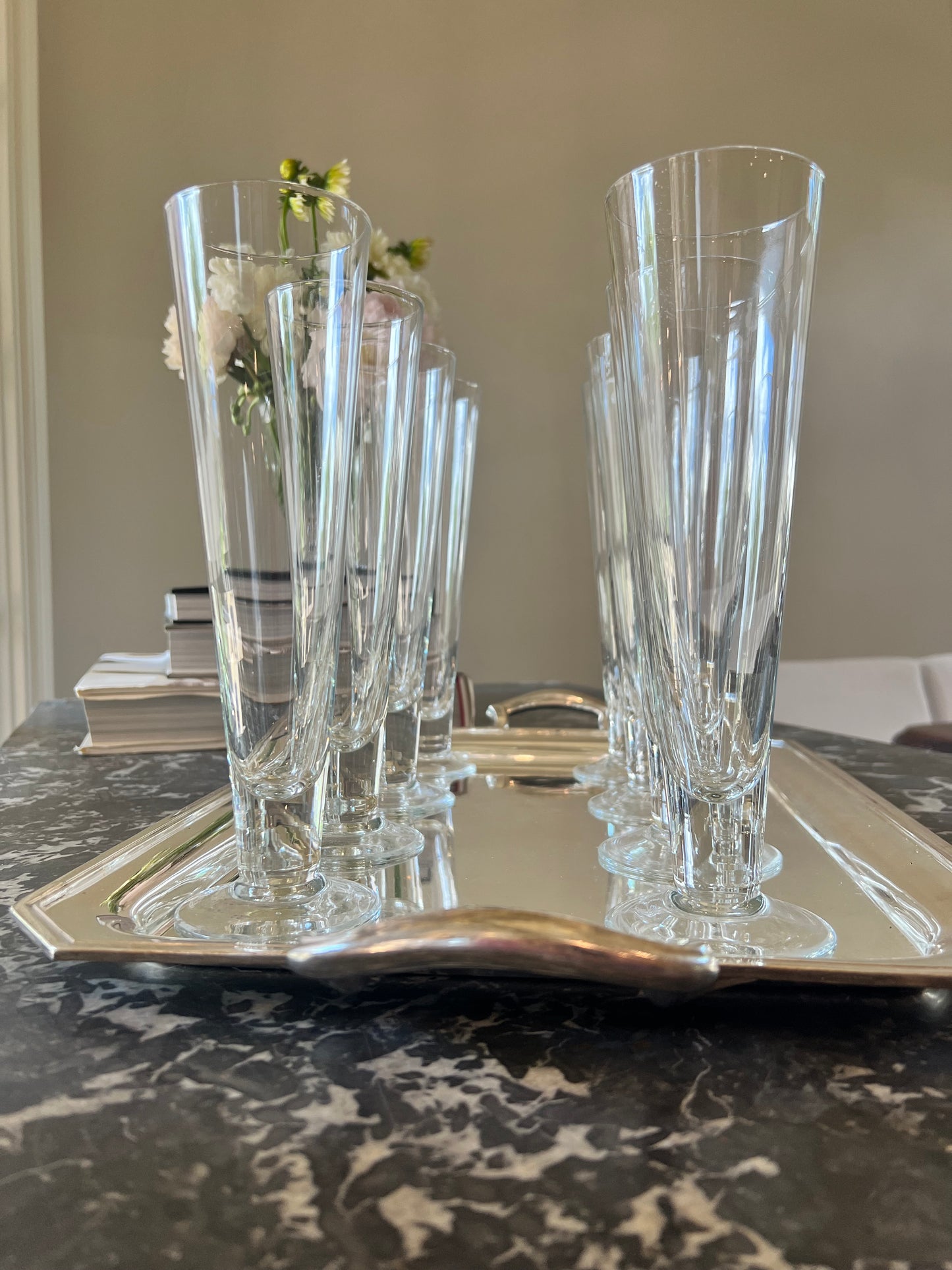 Set of 8 Vintage Tall Footed Pilsner Glasses