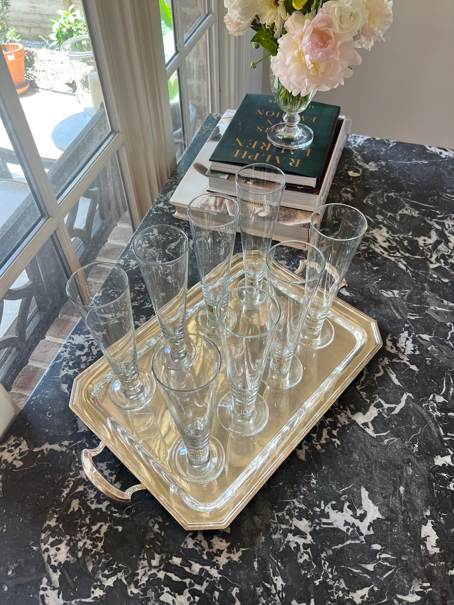 Set of 8 Vintage Tall Footed Pilsner Glasses