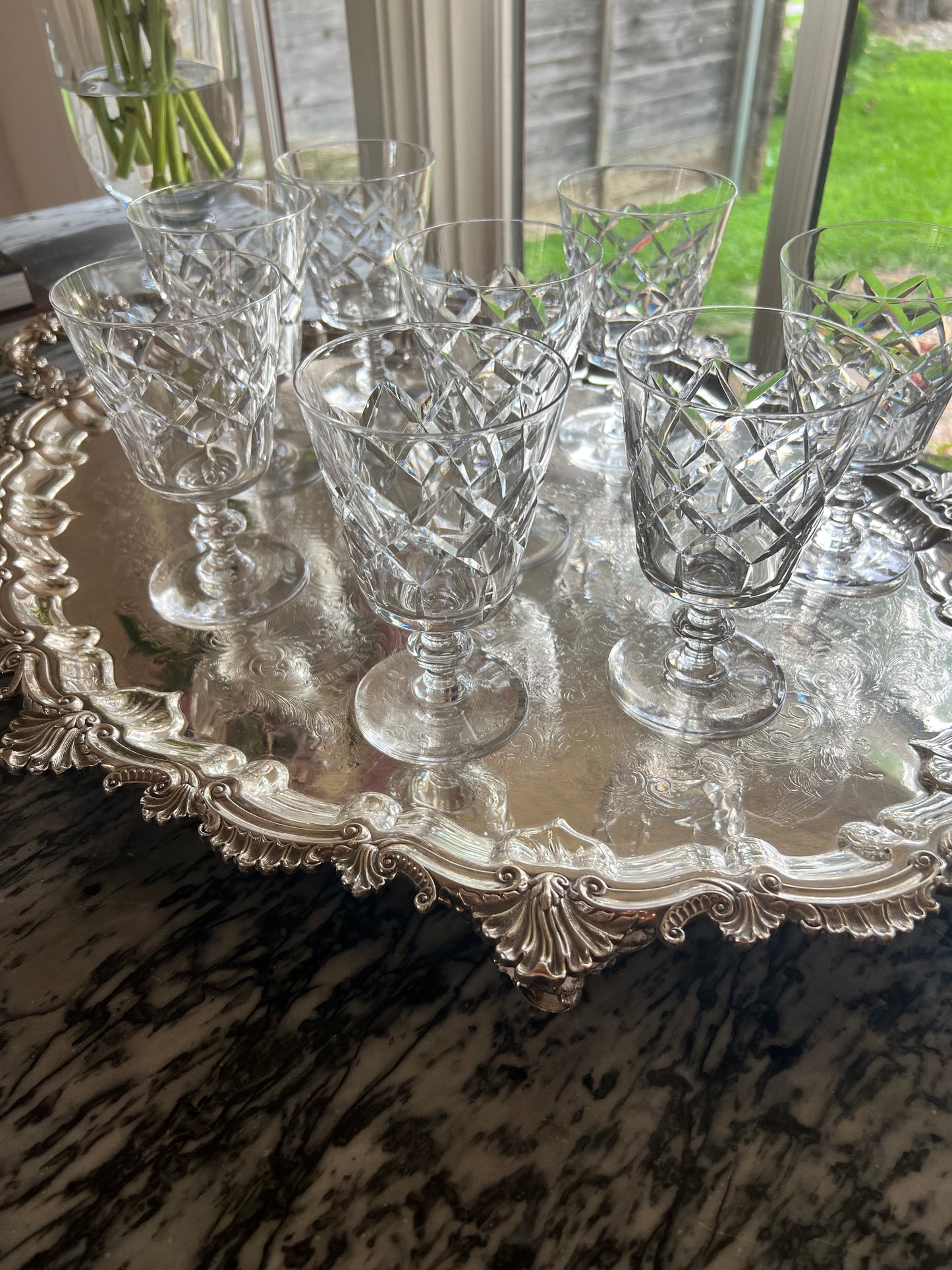 Vintage Cross Cut Crystal Wine Glasses (Set of 8)