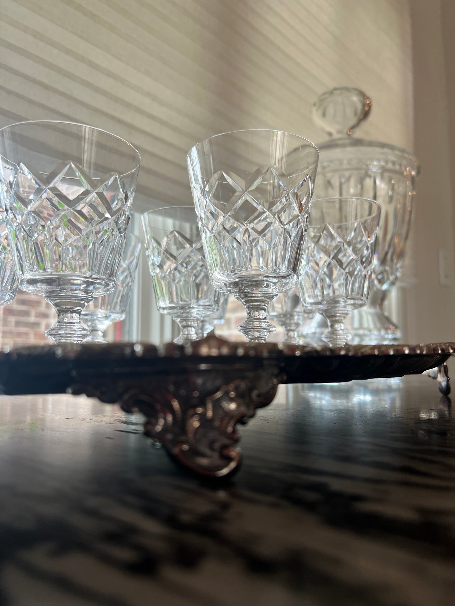 Vintage Cross Cut Crystal Wine Glasses (Set of 8)