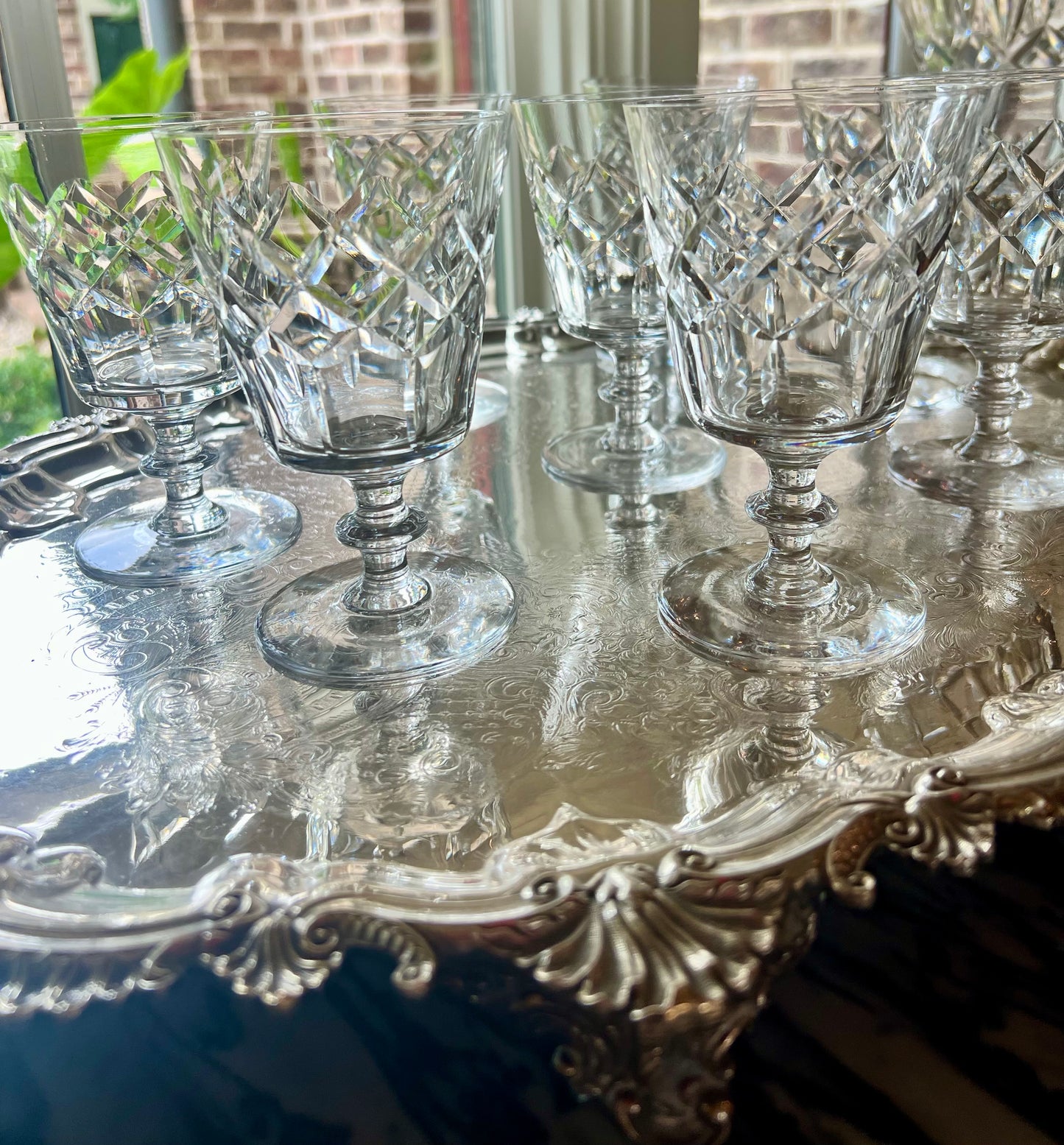 Vintage Cross Cut Crystal Wine Glasses (Set of 8)