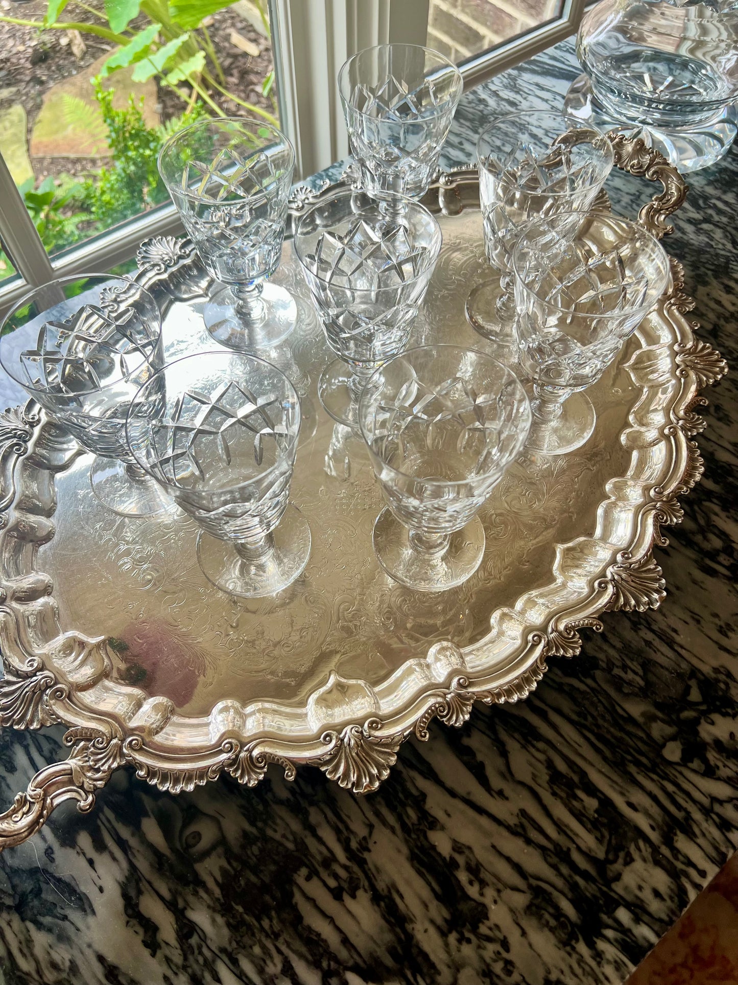 Vintage Cross Cut Crystal Wine Glasses (Set of 8)