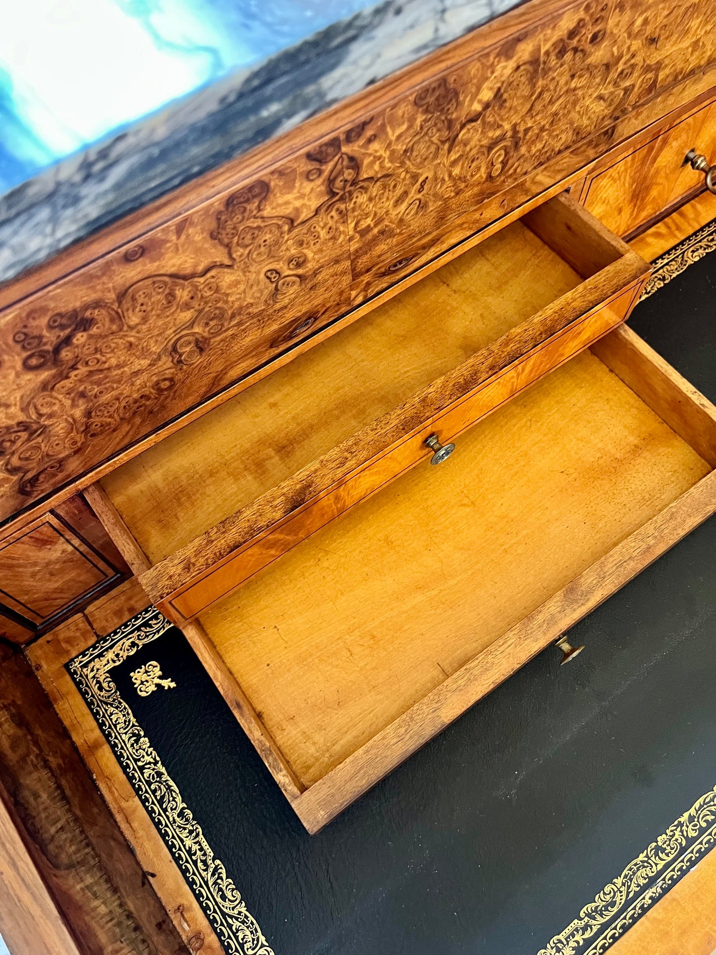 French Louis Philippe Style Marble Top Burled Walnut Secretaire Chest