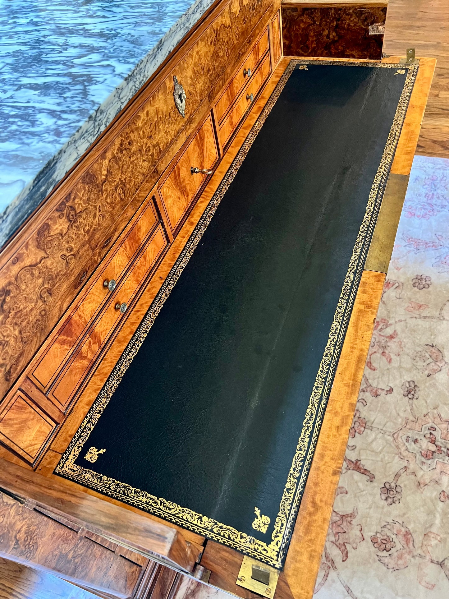 French Louis Philippe Style Marble Top Burled Walnut Secretaire Chest