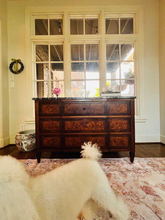 French Louis XVI Burled Walnut Commode | Original Marble Top | 18th–19th Century