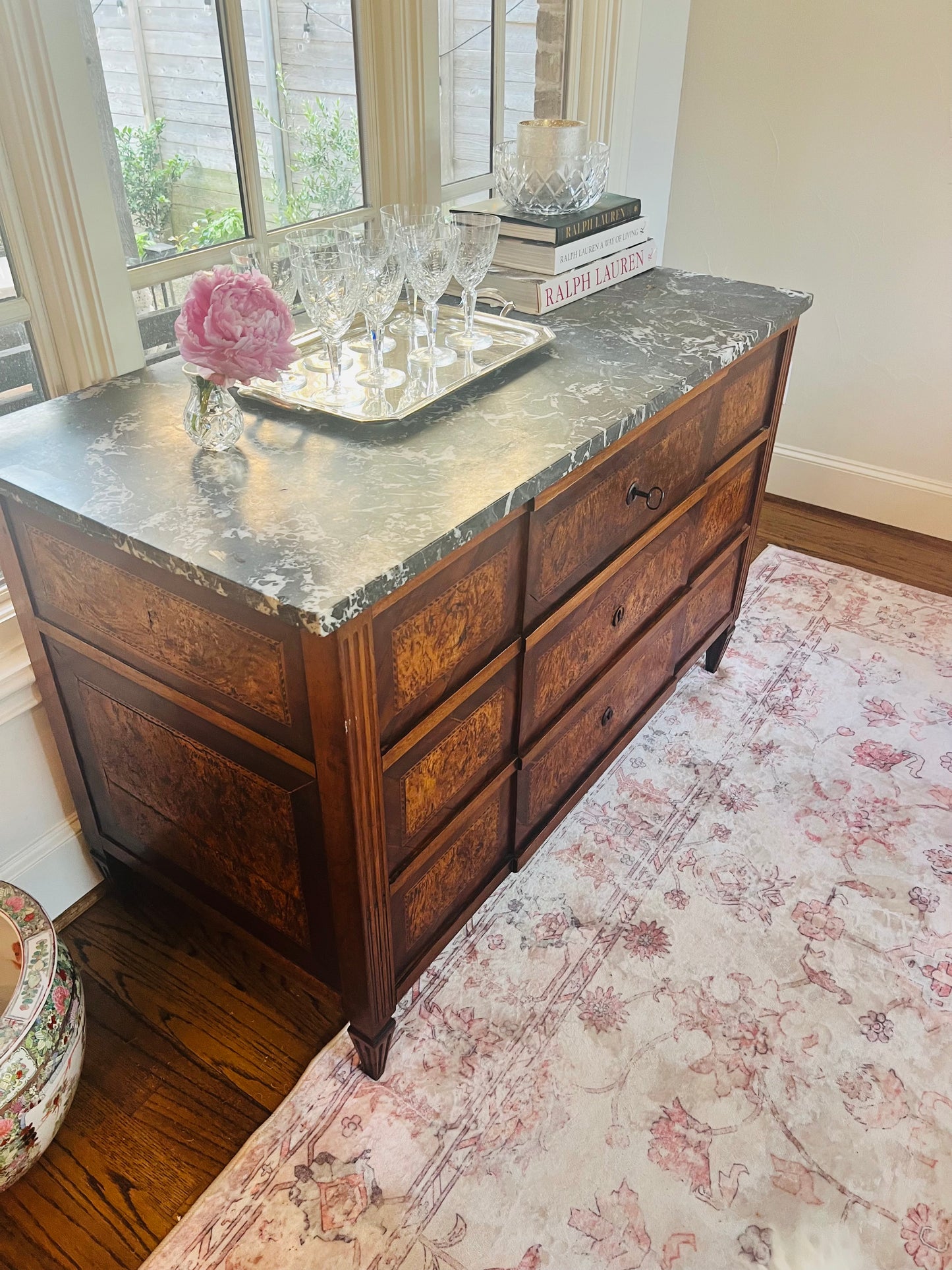 French Louis XVI Burled Walnut Commode | Original Marble Top | 18th–19th Century