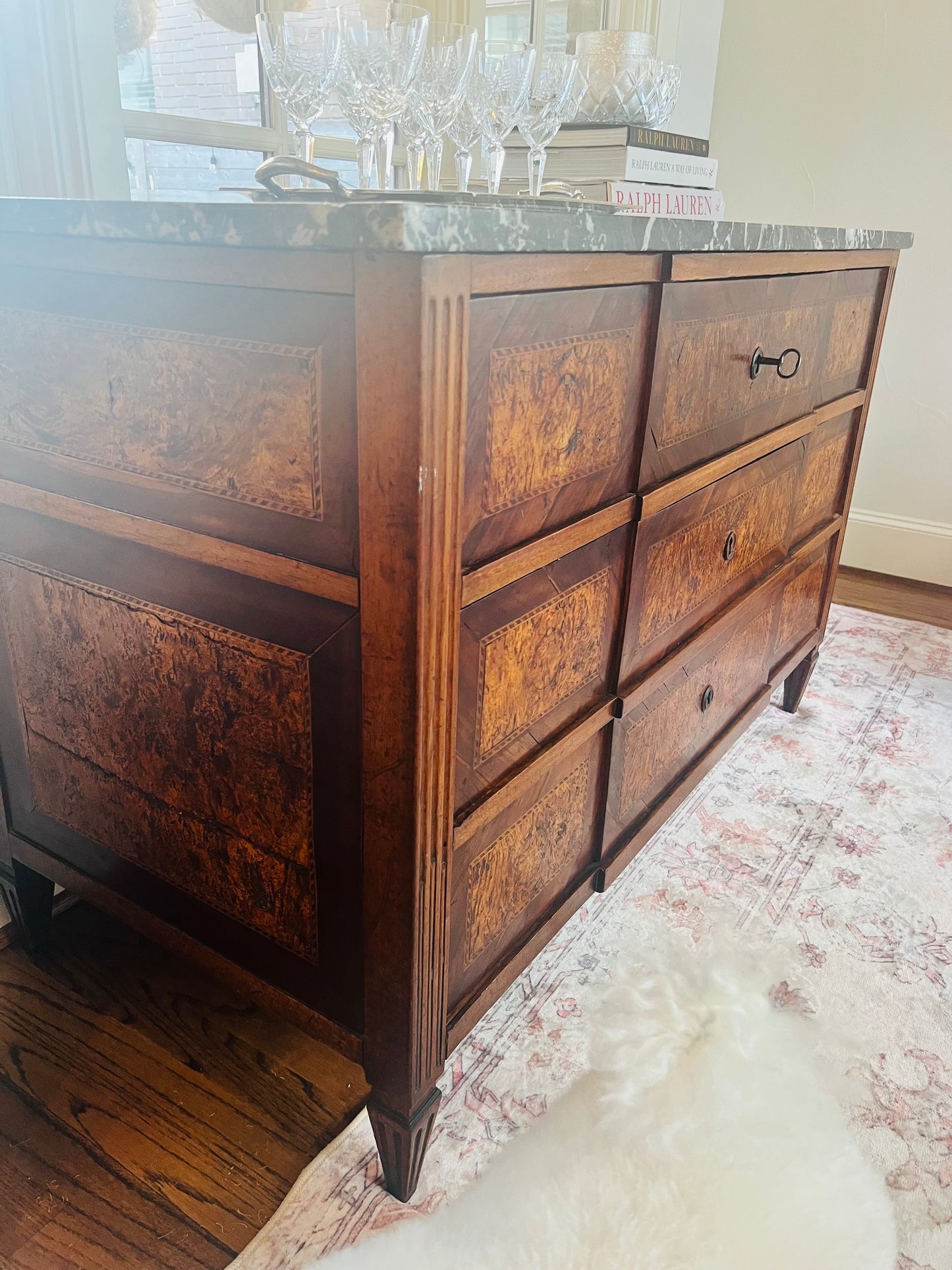 French Louis XVI Burled Walnut Commode | Original Marble Top | 18th–19th Century