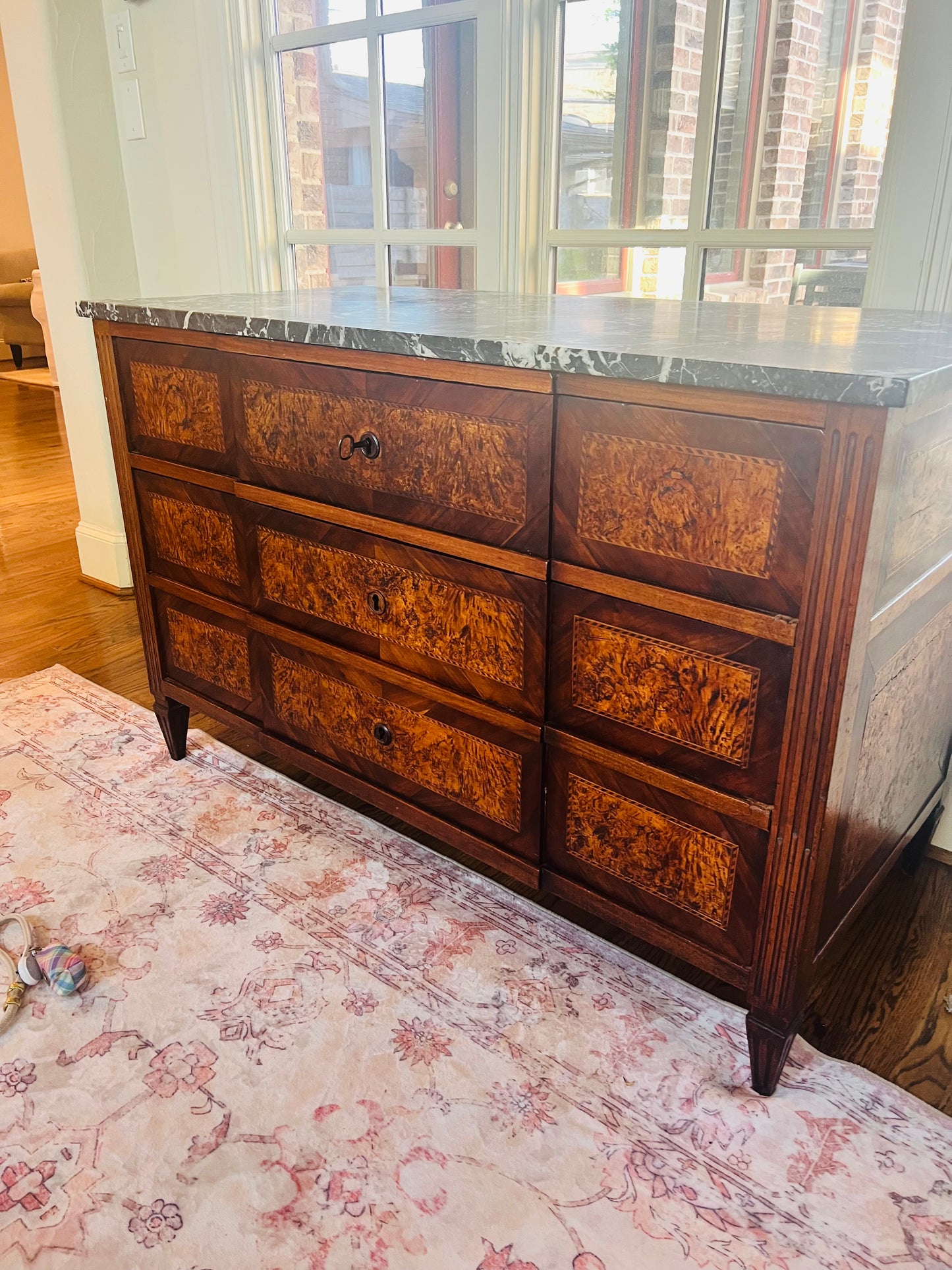 French Louis XVI Burled Walnut Commode | Original Marble Top | 18th–19th Century