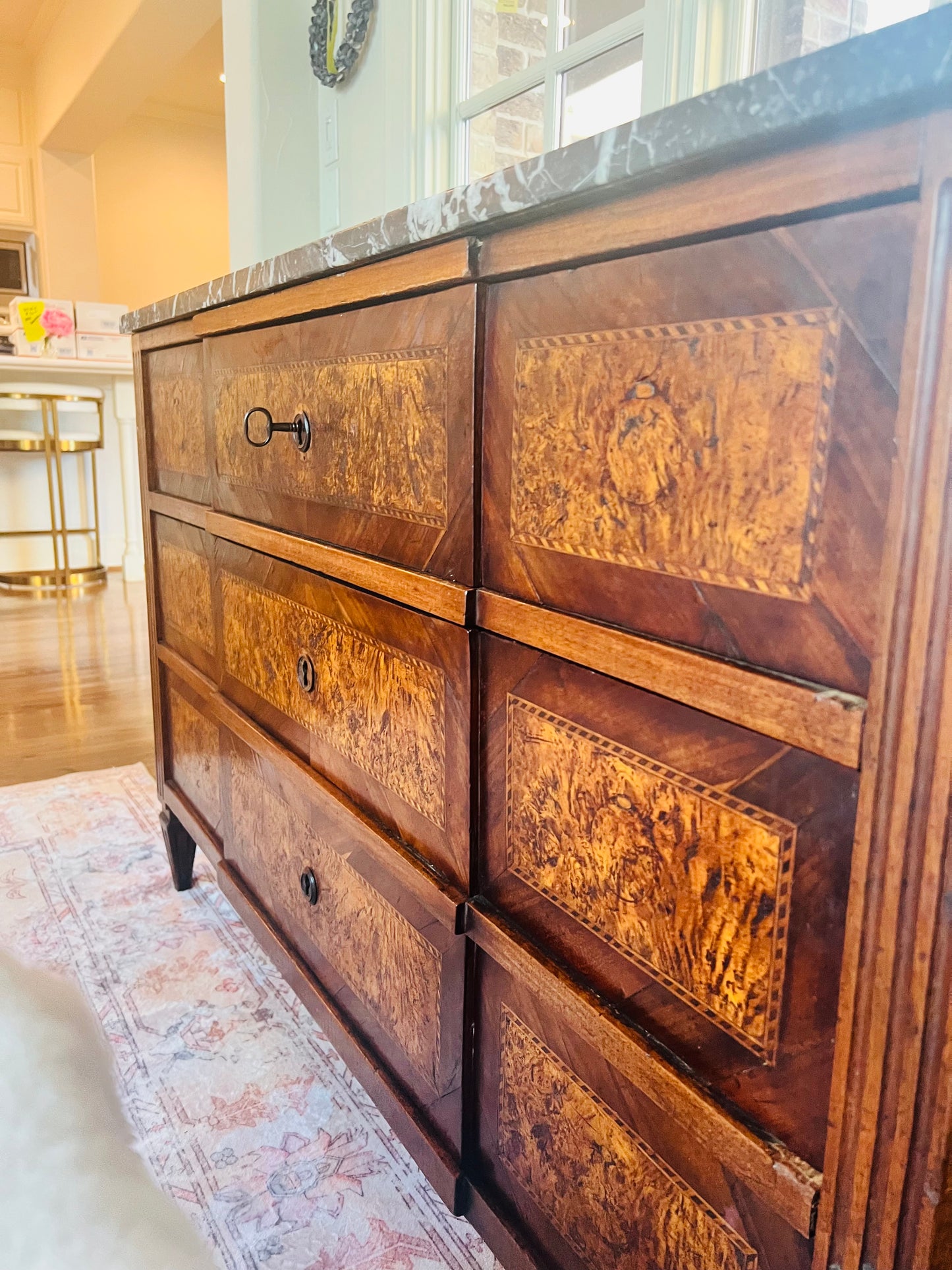 French Louis XVI Burled Walnut Commode | Original Marble Top | 18th–19th Century