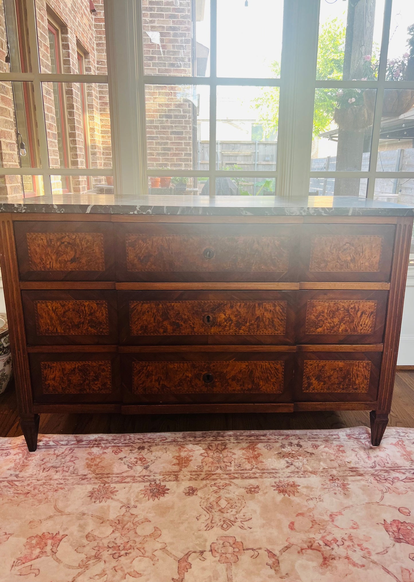 French Louis XVI Burled Walnut Commode | Original Marble Top | 18th–19th Century